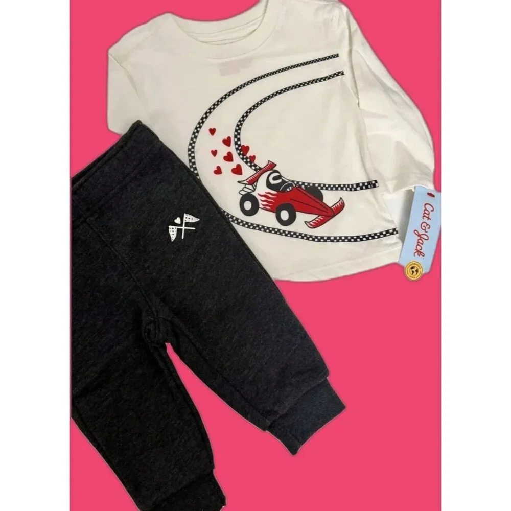 CAT & JACK Racecar 2 PIECE OUTFIT BABY BOY SIZE 12 MONTHS NEW